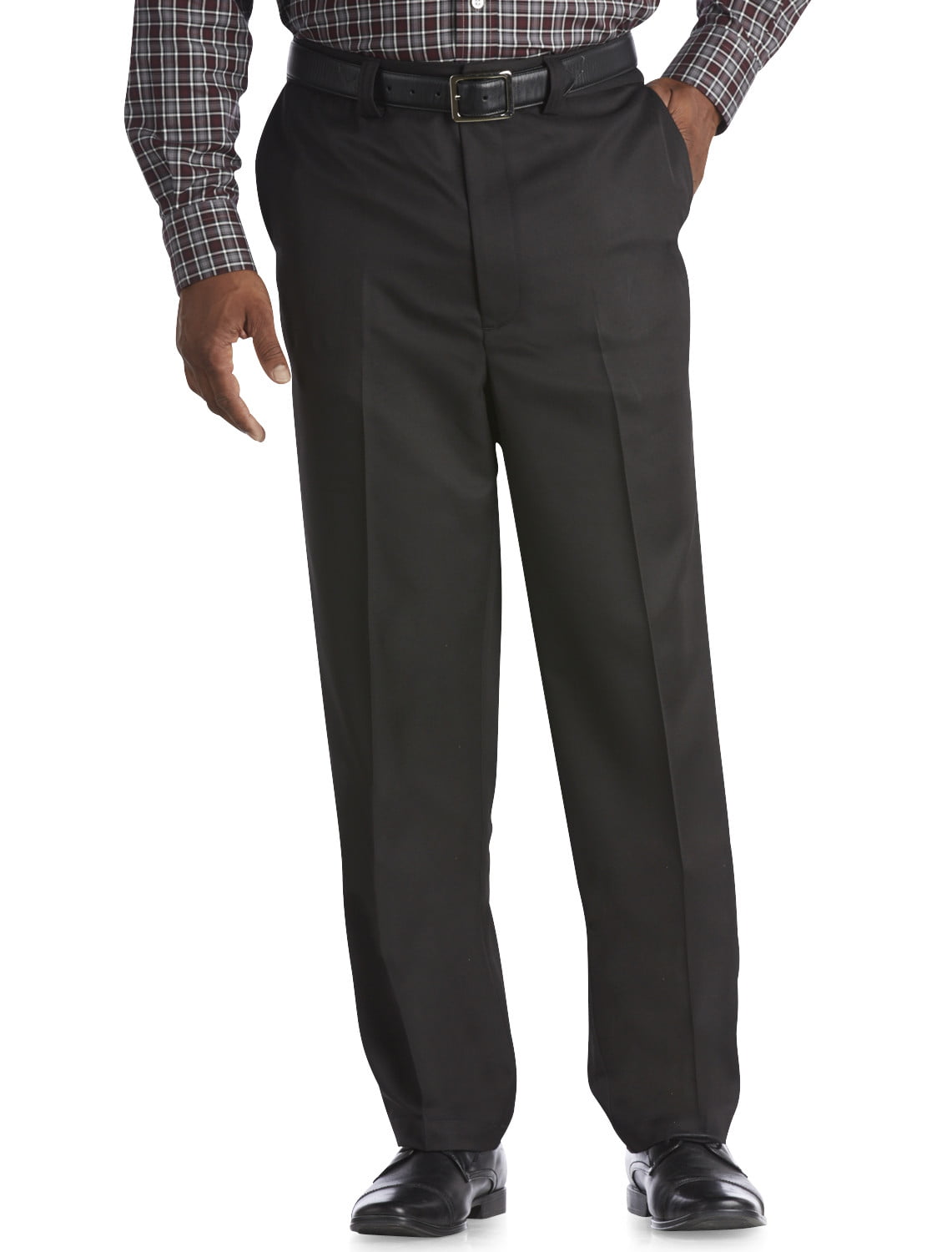 New Improved Fit Oak Hill by DXL Big and Tall Waist-Relaxer Flat-Front Microfiber Pants