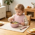 thumbnail image 4 of Guodhu Stainless Steel Plate with Suction Base Feeding Set Silicone Bowl Bib Fork Spoon Non Slip Utensils Pink(Pink), 4 of 6