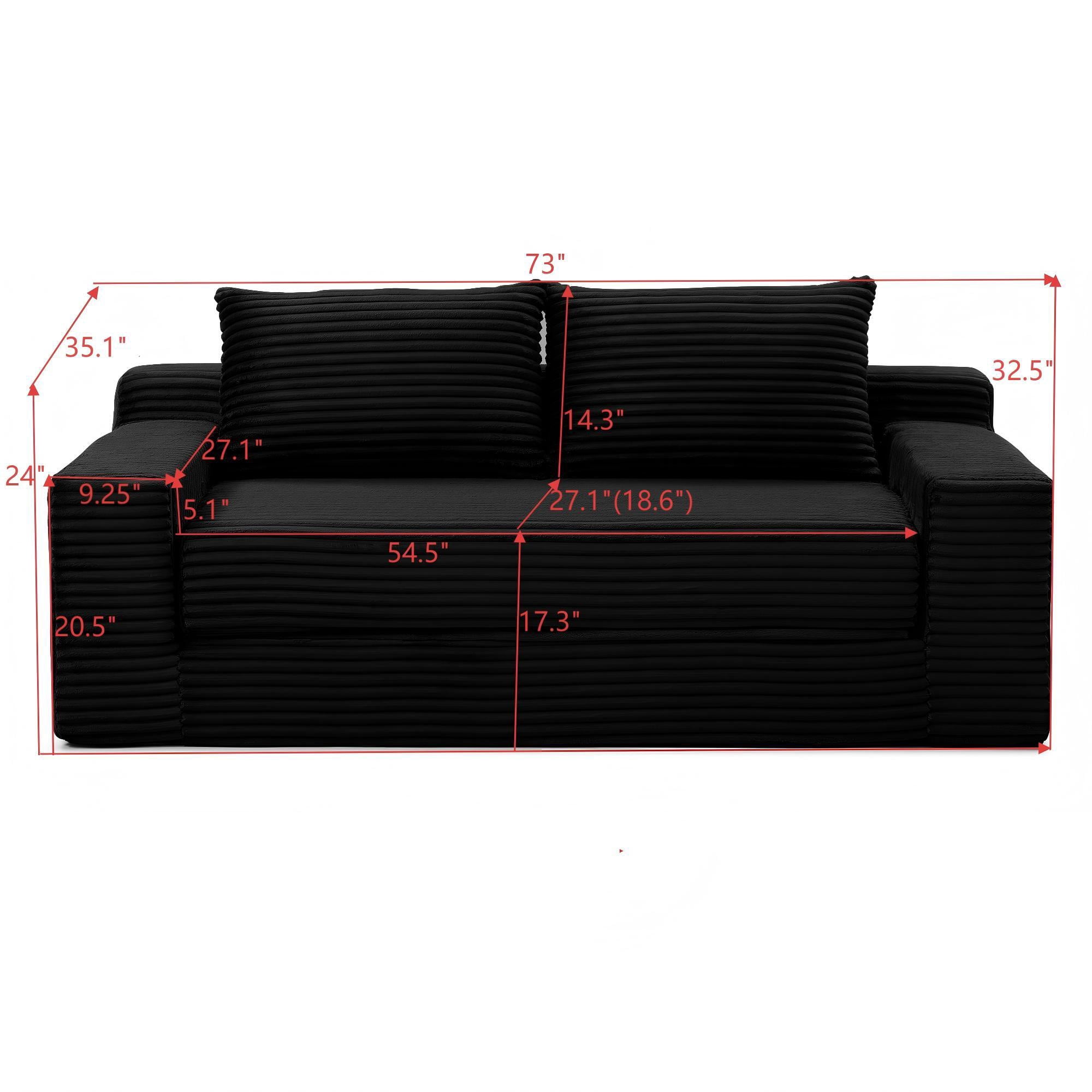 Foam Filling No Assembly Oversized 3-Seater Loveseat Sofa, 2-in-1 Convertible Folding Couch, Corduroy Floor Chaise Lounge Bed