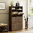 thumbnail image 3 of Jopath Shoe Cabinet Storage For Entryway Hidden Shoes Storage Cabinet With 3 Flip Drawers, Tall Free Standing Shoe Organizer Rack 31.6'' L X 9.6'' W X 54.4'' H For Foyer, Hallway Walnut, 3 of 11