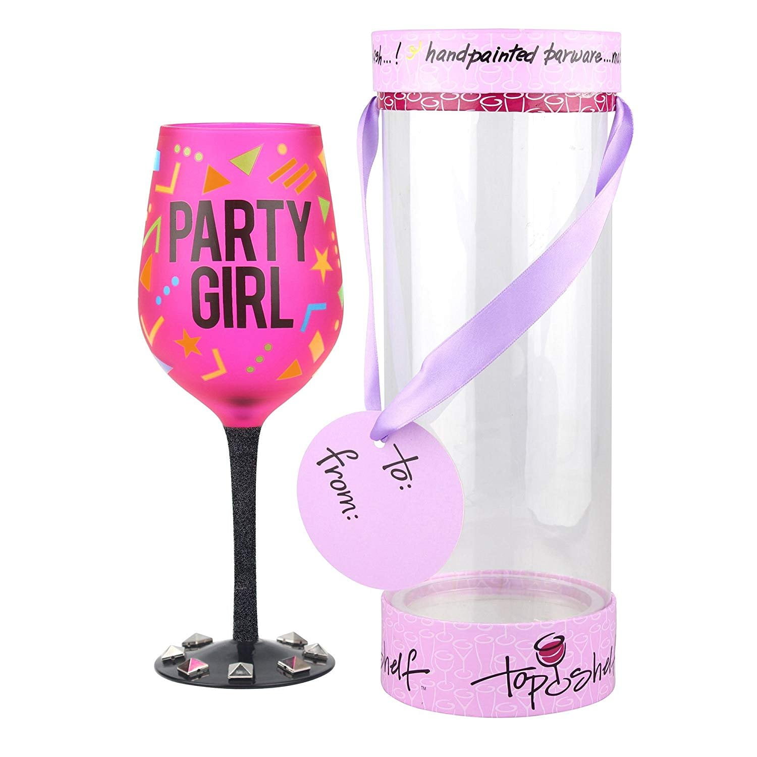 Top Shelf Fun and Colorful "Party Girl" Wine Glass ; Unique and