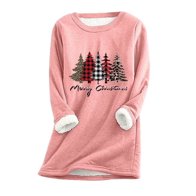 IROINID Chandail en Molleton de Noël pour Femmes Manches Régulières Automne Hiver Ample Vacances Détente Col Rond, Rose