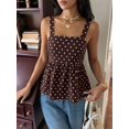 thumbnail image 4 of Women Polka Dot Sleeveless Tank Top Square Neck Back Tie A Line Peplum Casual Summer Blouse Coffee Brown XL, 4 of 8