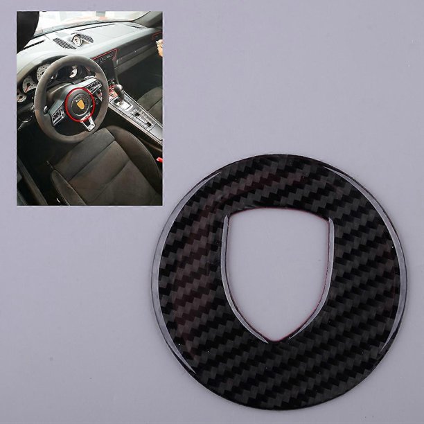 Car Steering Wheel Logo Cover Trim Black Carbon Fiber Fit For Porsche 718 911 918 Cayenne Macan Panamera