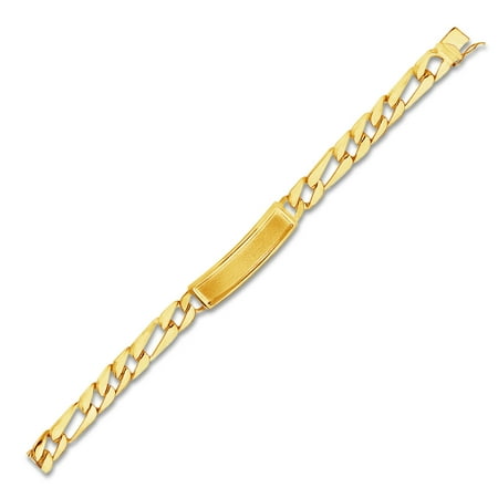 Mens Gold Figaro Bracelet - 14k Yellow Gold Mens Stamp Figaro Link ID Bracelet - 8