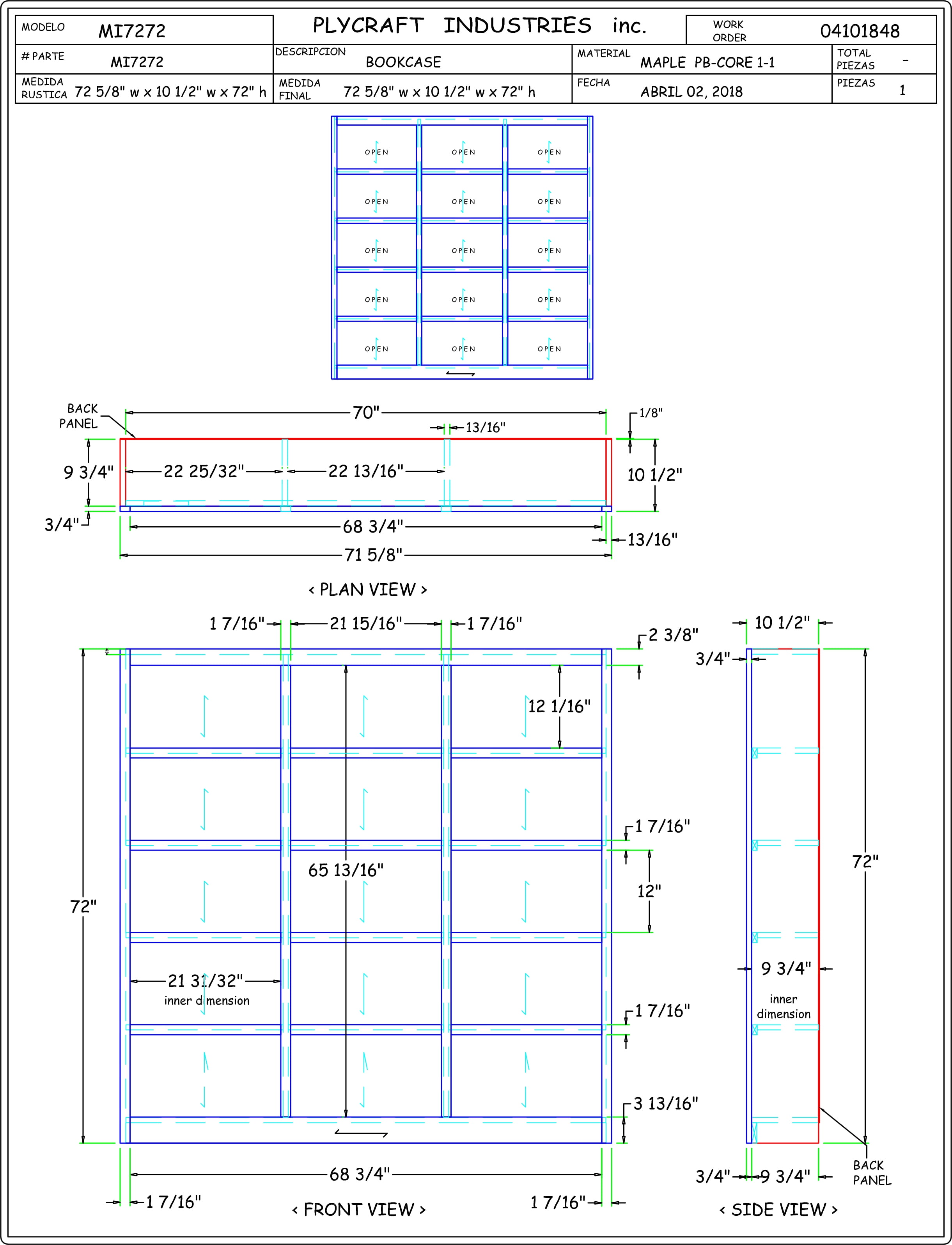 Concepts in Wood Book Shelf - Tall Wood Bookcase Furniture - 72 x 72" Espresso