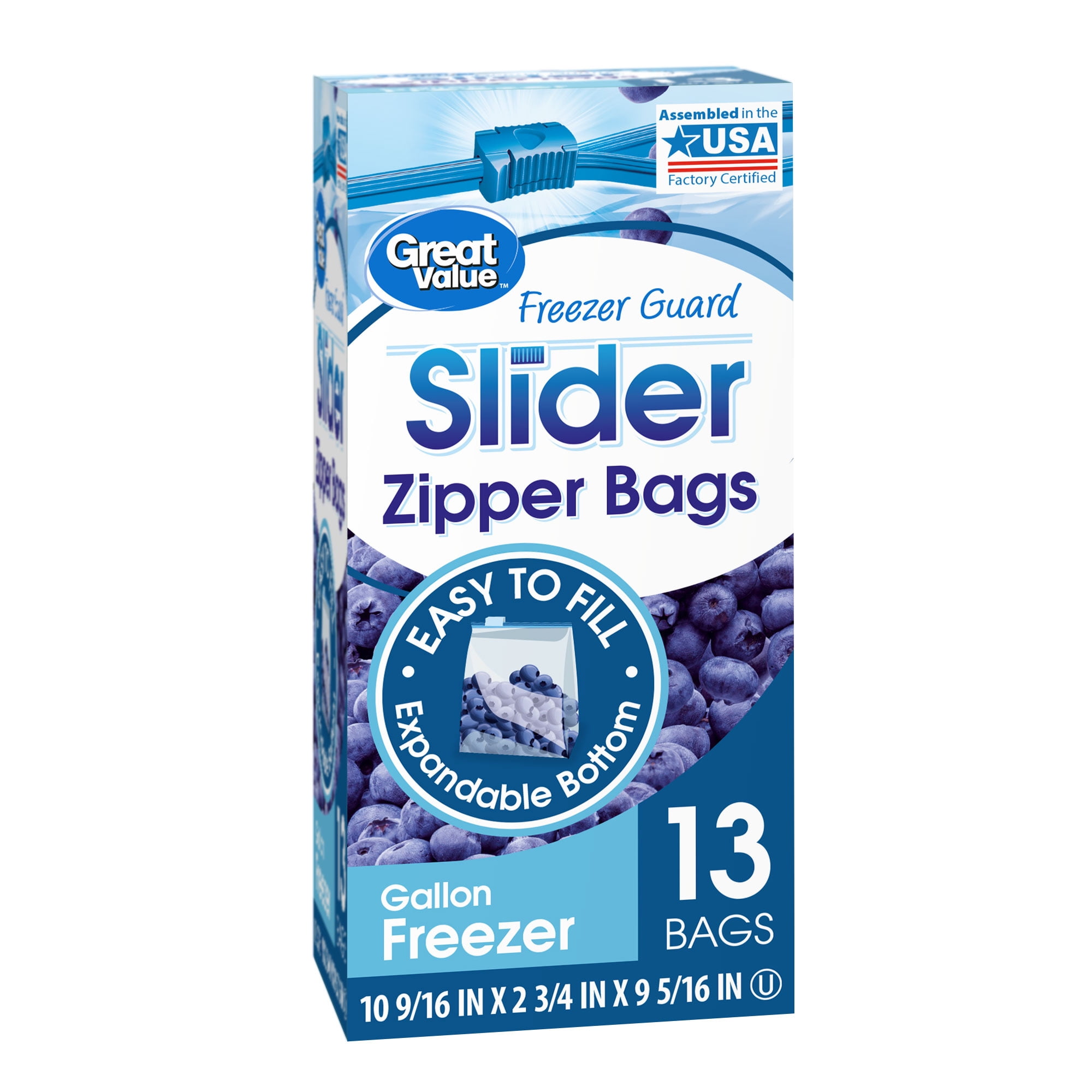 Great Value Freezer Guard Slider Zipper Gallon Freezer Bags, 13 count