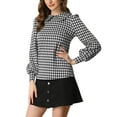 thumbnail image 4 of INSPIRE CHIC Womens' Peter Pan Collar Houndstooth Plaid Long Sleeve Button Back Blouses XS Black, 4 of 6