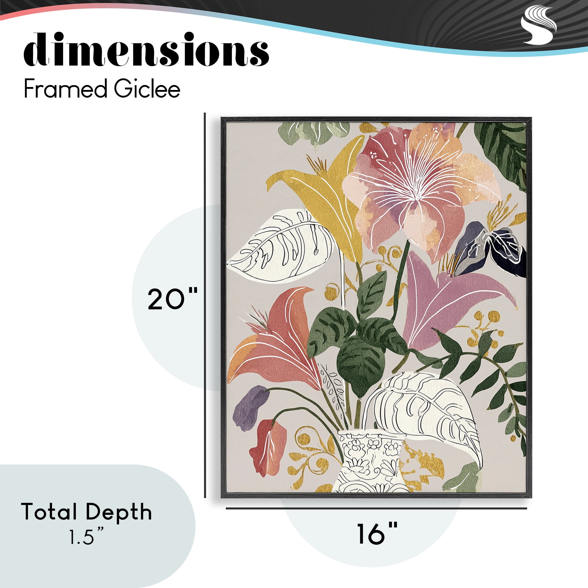 Playful Flower Bouquet Black Framed Giclee Art, design by Annabelle Hall