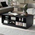 thumbnail image 3 of Harper & Bright Designs Modern Rectangle Coffee Table with Drawers, 47.2" Wood Fluted Center Table with Shelves for Living Room, Black, 3 of 13