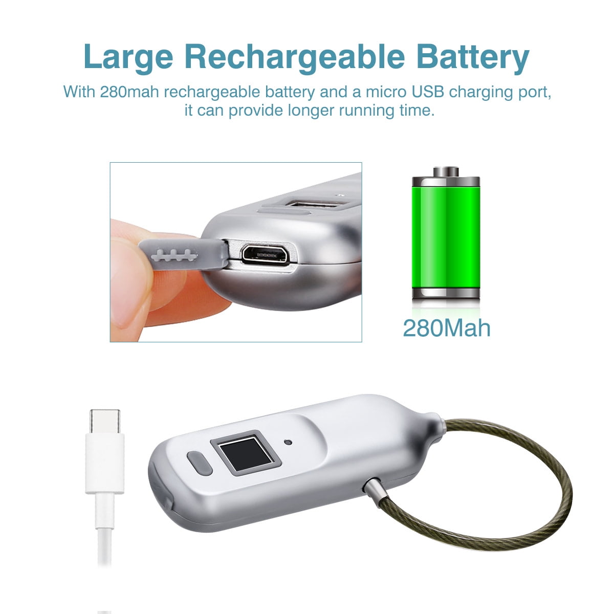 Fingerprint Padlock IP65 Waterproof Anti-Theft Keyless Padlock Smart Security Lock for Outdoor Suitcase Backpack