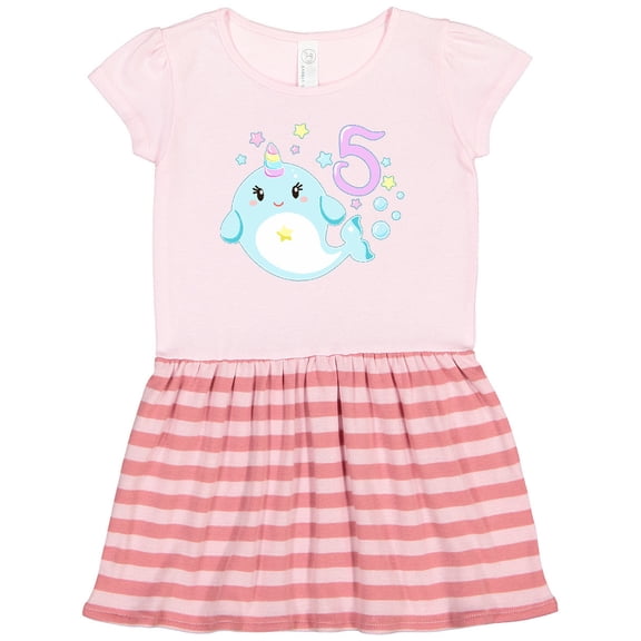 Inktastic Happy 5th Birthday with Cute Narwhal Stars and Bubbles Gift Toddler Girl Dress