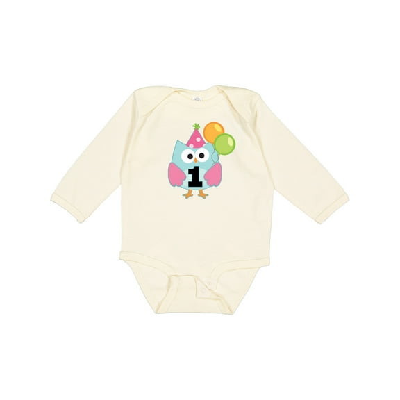 Inktastic 1st Birthday Party Girls Owl Girls Long Sleeve Baby Bodysuit