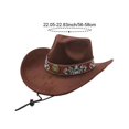 thumbnail image 7 of Slccxzc Ethnic Style Cowboy Hat Wide Brim Western Jazz Cap Chin Strap Sun Protection Outdoor Travel Hat Brown, 7 of 7