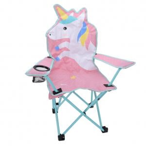 Fancyleo Kids Outdoor Folding Lawn and Camping Chair with Cup Holder, Unicorn Camp