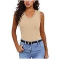 thumbnail image 3 of Craaazy Womens Summer Tops, Solid Color V Neck Sleeveless Ribbed Tank Top, Fitted Plus Size Blouse with Lace Detail for Work, Going Out, Holiday, 3 of 9