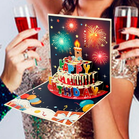 3D Pop Up Birthday Card with Lights and Music 3D Pop Up Firework Birthday Card with Envelope for Women Men Mom Dad Friends Kids
