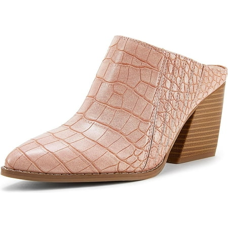 

Womens Heeled Mules Closed Pointed Toe Chunky Stacked Heel Slip On Clogs Backless Shoes