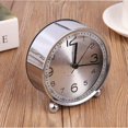 thumbnail image 3 of Reloj despertador de metal silencioso de 4 pulgadas por la mañana, alarma de sonido retro, reloj despertador electromecánico con batería, reloj de viaje (plateado), 3 of 3