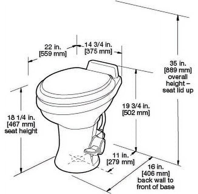 Dometic 320 RV Toilet | White | 302320081 | Standard Height | Gravity Toilet | Elongated Ceramic Bowl | Flush with Foot Pedal | For RVs, Trailers, and Outdoor Campers