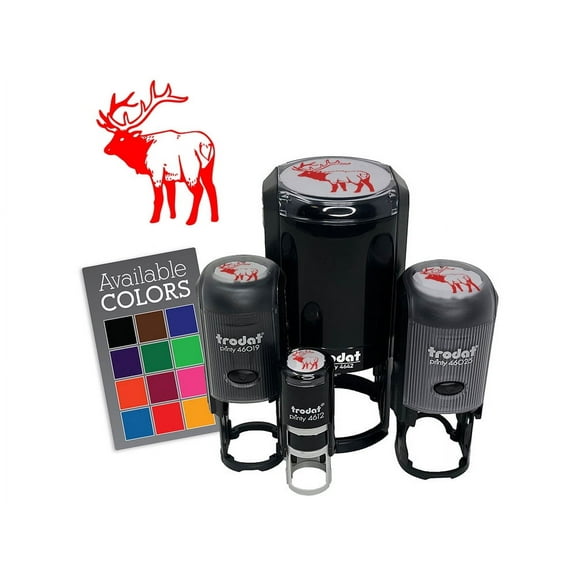 Ominous Elk Wapiti Deer Looking Back Self-Inking Rubber Stamp Ink Stamper for Stamping Crafting Planners - 1/2 Inch Mini - Orange Ink