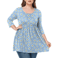 thumbnail image 3 of Women's Plus Size Round Neck Tunic Blouse 3/4 Sleeve Floral Loose T-Shirt 0X-5X, 3 of 5