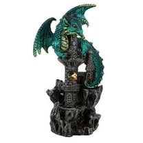 Pacific Giftware Small Guardian Dragon Protecting Castle with Rhinestone Rock Crystal Tabletop Decor Collectible Figurine Gift (5.5" Green)