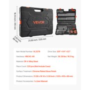 VEVOR Socket Set, 225 Pieces, 3/8 & 1/4 & 1/2 inch Drive Socket and Ratchet Set, SAE and Metric, Deep and Shallow, Mechanic Tool Kit with Bits, Accessories, Storage Case, CR-V Alloy Steel, for Repair