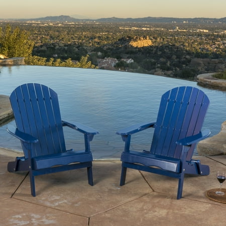 Munoz Reclining Wood Adirondack Chair with Footrest, Set of 2, Navy Blue