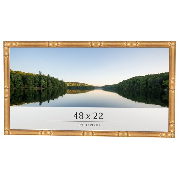 48x22 Frame Gold Bamboo Solid Wood Picture Frame | 0.75 Inch Moulding Width | Interior Frame Depth