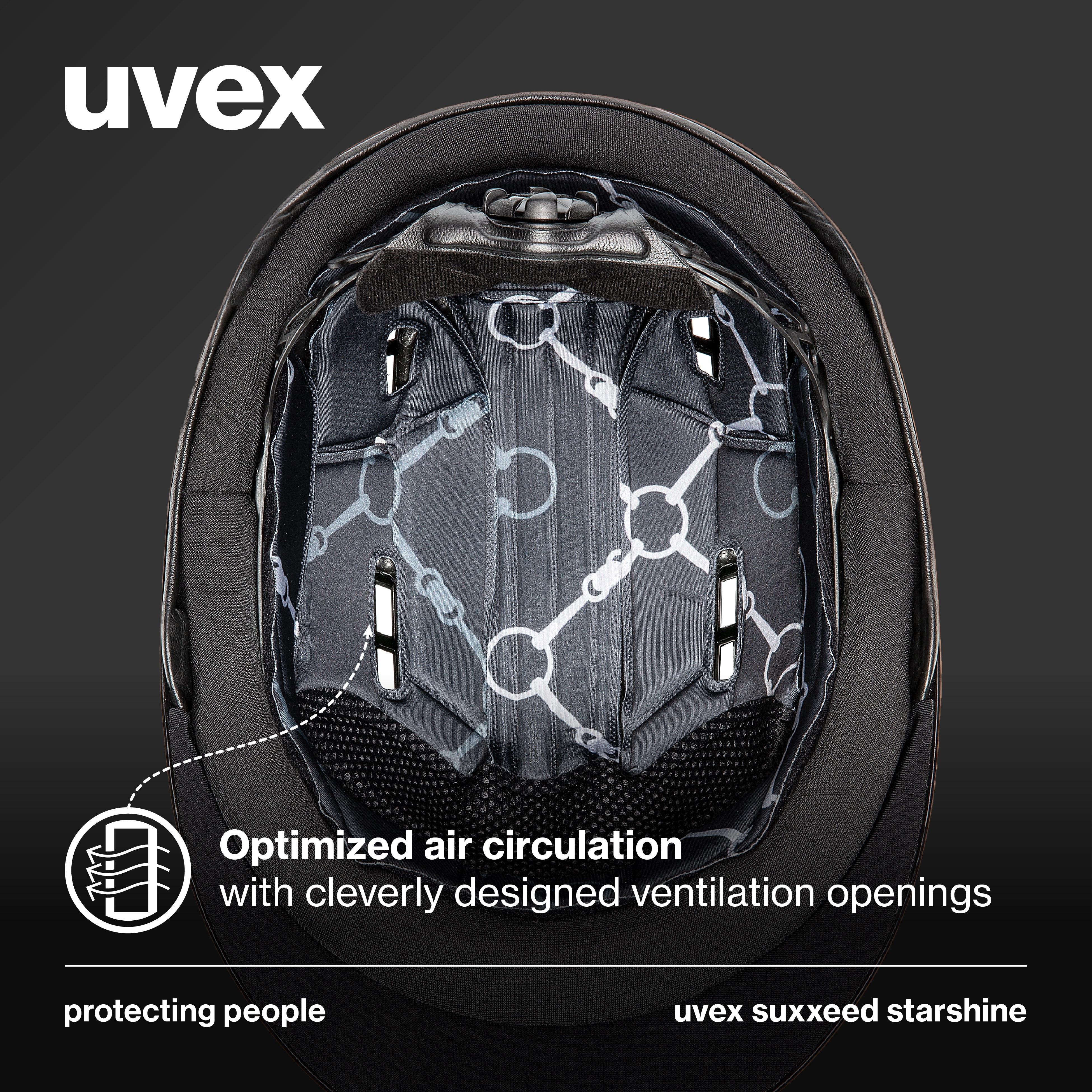 Uvex Suxxeed Blaze Adjustable and Ventilated Equestrian Helmet for Adults, Black Shine, XS-S