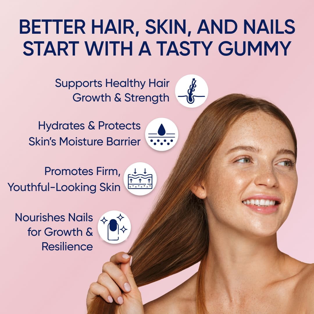 Moerie Hair Skin and Nails Gummies for Women & Men - Biotin for Hair Loss, Gummy Vitamins & Growth Dietary Supplements - Sugarbear for Thicker Hair - Allergen Free - 120 per serving - Balanced Diet