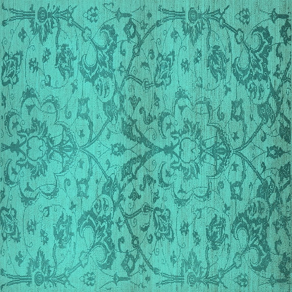 Ahgly Company Machine Washable Indoor Square Oriental Turquoise Blue Industrial Area Rugs, 6' Square
