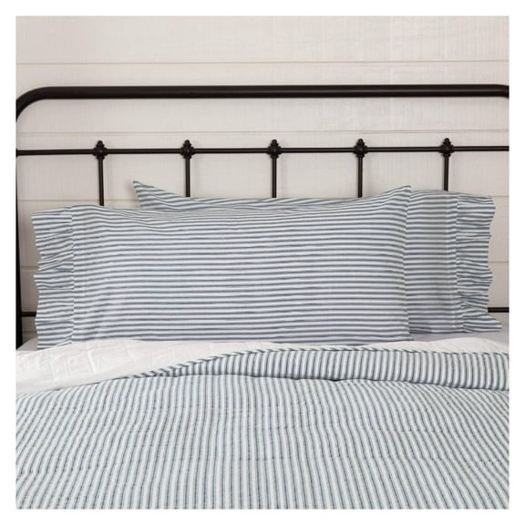 Drevy Sawyer Mill Ticking Striped Cotton Farmhouse King Bedding Accessory, Pillowcase Set 21x40, Blue Denim