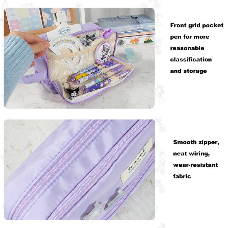 Large capacity pen case, multi-slot pencil bag aesthetic school supplies  organizer bag, suitable for teenagers - Light purple 