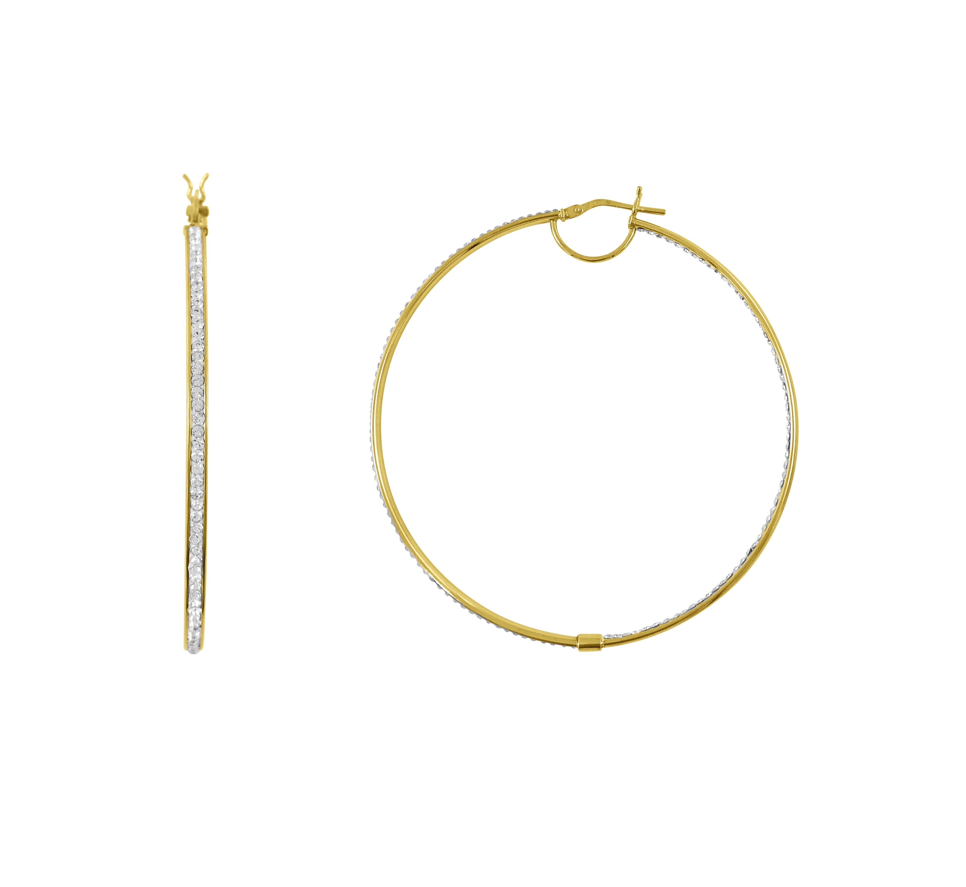 Brilliance Fine Jewelry Women's 14K Gold Plated Sterling Silver In-Out Crystal Round Hoop Adults Earring