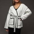 thumbnail image 2 of Wang6 Plus Size Cardigan Sweaters for Women Causal Open Front Long Sleeve Wrap Knit Sweater with Belt Trendy Fall V Neck Solid Knitted Tops Outerwear with Pocket White XL, 2 of 5