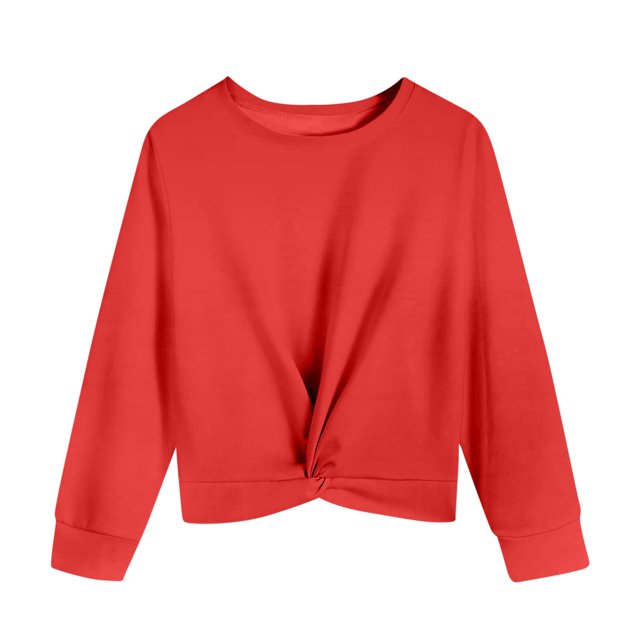 Plebaso Chandail en Molleton Garçons Filles Torsadé devant Manches Longues Hauts Enfants Décontracté Col Rond Couleur Unie Chandail Vêtements