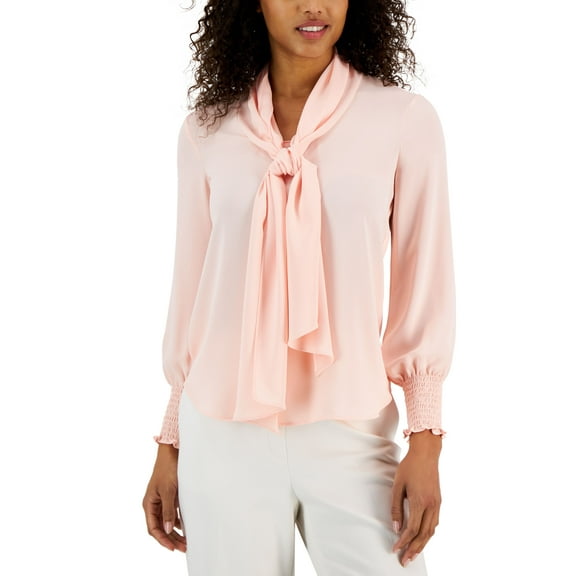 Women's Chiffon Smocked-Cuff Bow Blouse Cherry Blossom XL