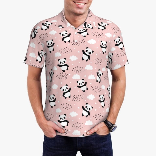 Fotbe Panda Flying in the Sky (2) Camiseta Polo de Golf para Hombre con Estampado – Camisa Deportiva Transpirable con Cuello Abotonado-3X-Large