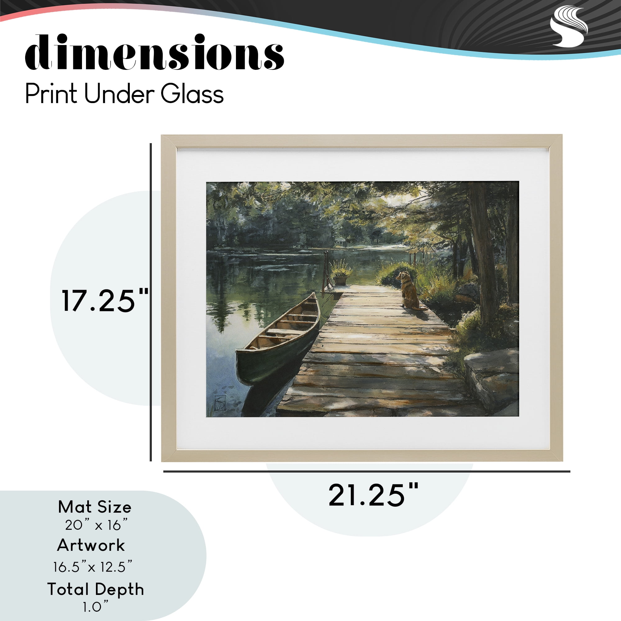 Lake Life Dog on Dock Birch Framed Print Under Glass, design by Sara Culpepper