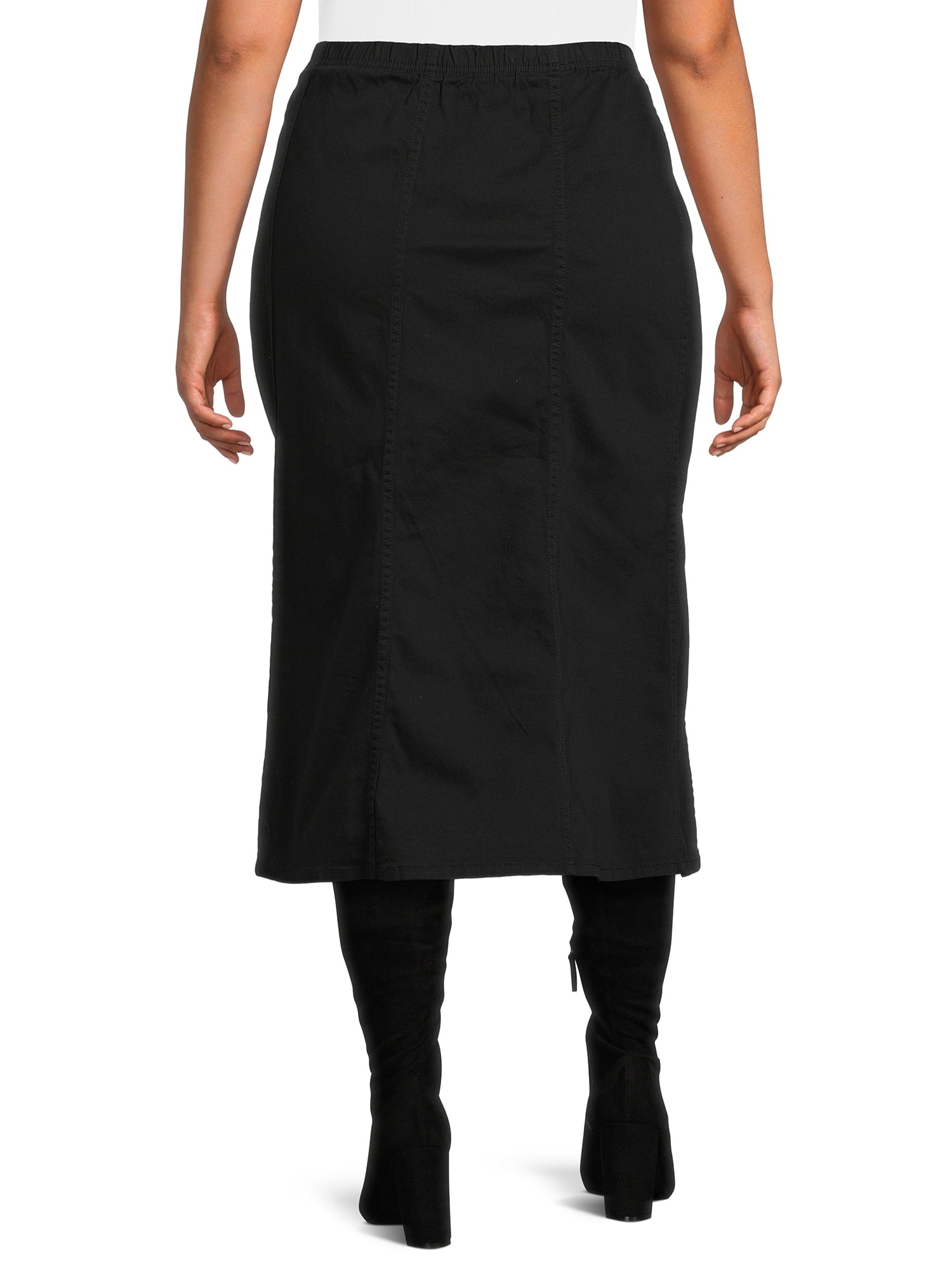 JMS Just My Size by Hanes Women's Plus Size Midi Pull-On Denim Skirt