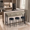 thumbnail image 2 of Tcbosik 4 Piece Long Bar Table Set for 3 Persons, Kitchen Table with Power Outlets and 3 Drawers, Circular Black PU Stools, Easy Assemble, Brown Gray, 2 of 11
