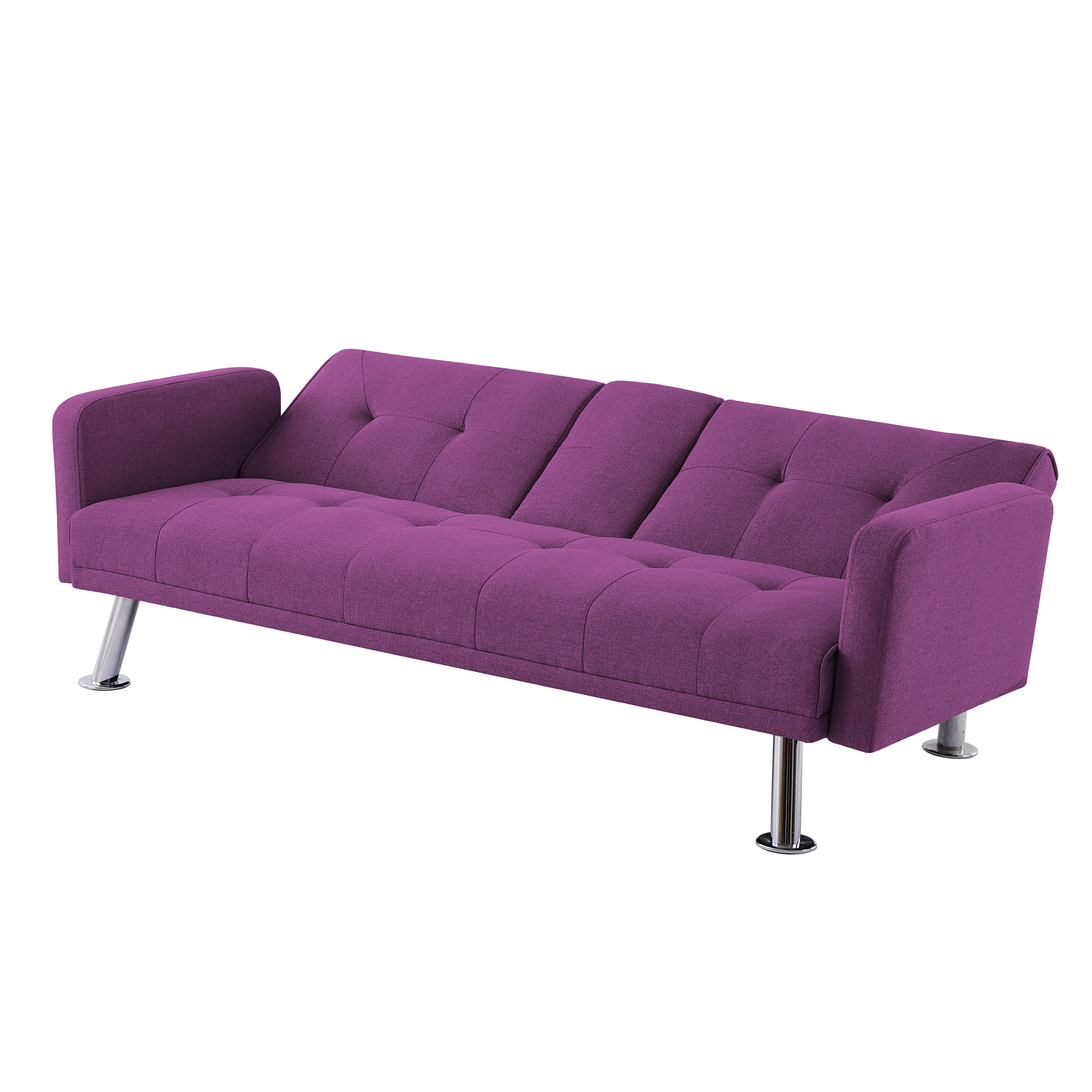 Aukfa Futon Tufted Back Convertible Sofa with 2 Cup Holders - 72" Twin - Purple