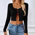 thumbnail image 5 of Women's Button Front Long Sleeve Knit Cropped Cardigan Shrug Sweaters, Sexy Knit Slim Crop Casual Blouse Ribbed Tops for Lady-Medium, 5 of 6