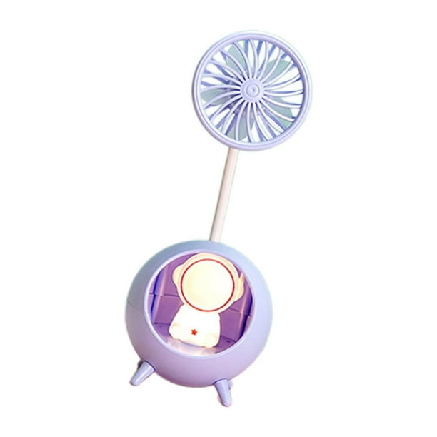 Ventilador pequeño con luz nocturna, ventilador personal para mujeres, hombres, viajes, camping, al aire libre. Púrpura