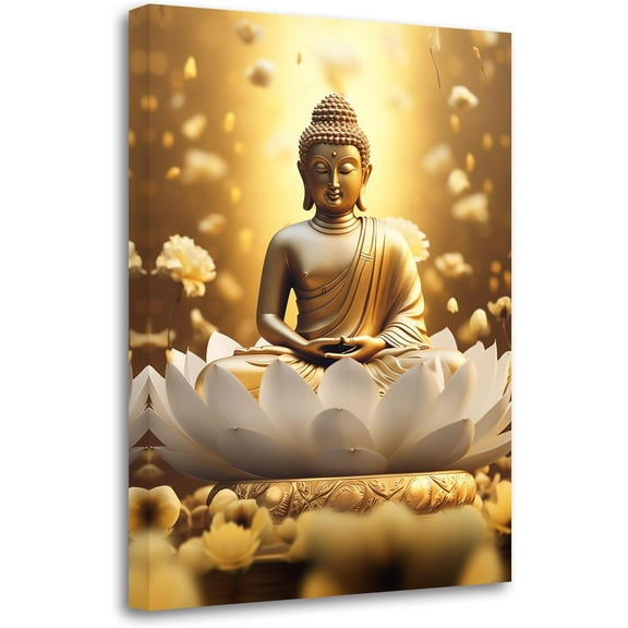 Gold Buddha Painting Zen Canvas Wall Art Buddha Statue Lotus Picture Spiritual Prints Spa Artwork for Yoga Meditation Buddhist Prayer Room(Picture-2, (12.00" x 18.00"))