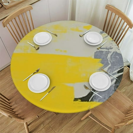 

Ullo0ord Modern Art Painting Pattern Round Fitted Tablecloth Elastic Edge Waterproof Oil-Proof Table Cover Stain-Resistant Table Cloth Fits Round Tables 38 -42