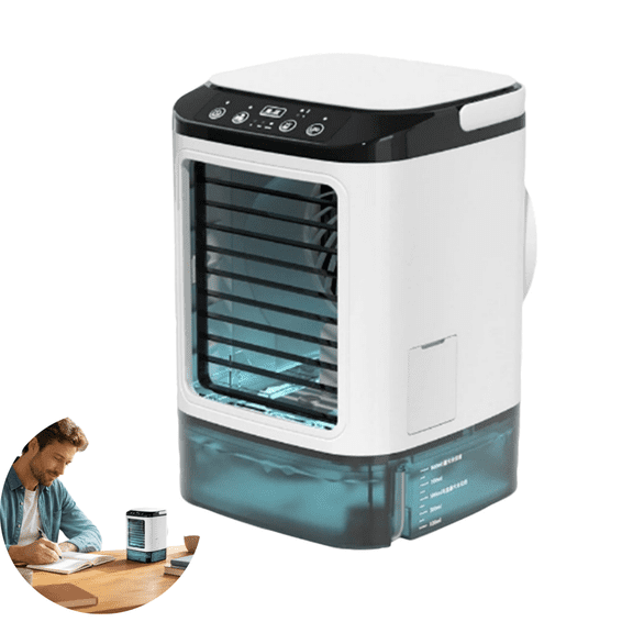 Portable Evaporative Air Cooler with 30 fl oz Tank & Ice Box | Personal Desk Fan with 3 Speeds, 2 Mist Modes & 7 Color Night Light | Compact AC Cooling Fan for Bedroom, Office, and Car