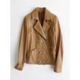 thumbnail image 3 of Chaqueta de cuero genuino para mujer, chaqueta de primavera y otoño de 2024, nueva moda, abrigo corto de piel de oveja con cuello entallado y cruzado, 3 of 5